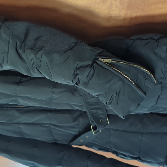 Zara Black Puffer Hoodie Coat with Belt Medium/Large - Picture 3 of 8